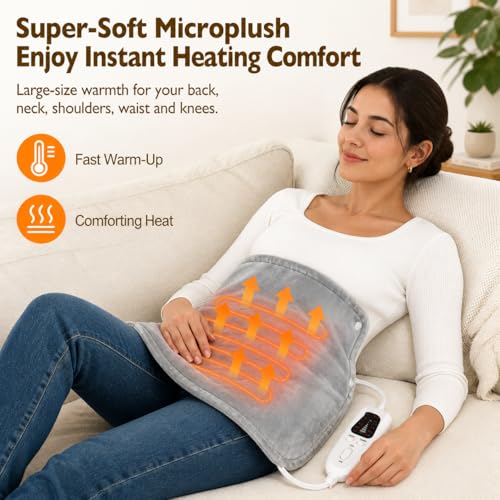 CoreBazz Electric Heating Pad for Neck and Shoulder with 6 Heating & 4 Timer Settings,Fast Heating Large Size Heated Wrap with Auto Shut Off & Machine Washable (Silver Gray, 58x42 cm)