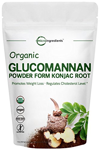 Organic Glucomannan Powder (Super Konjac Extract), 1 Pound, Powerfully Supports Healthy Cholesterol Level, Blood Glucose Levels & Enhances Appetite Control, Non-GMO & Vegan Friendly (1 Pound)