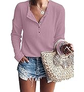 MOLERANI Womens Waffle Knit Tunic Tops Loose Long Sleeve Button Up V Neck Henley Shirts