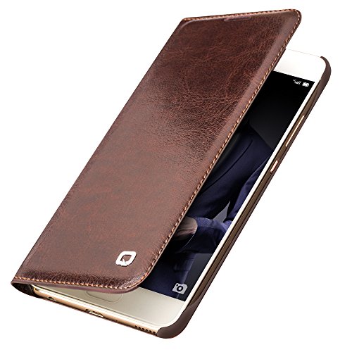 P10 Plus Case, QIALINO Slim Genuine Leather Cover P10 Plus Wallet Phone Case for Huawei P10 Plus