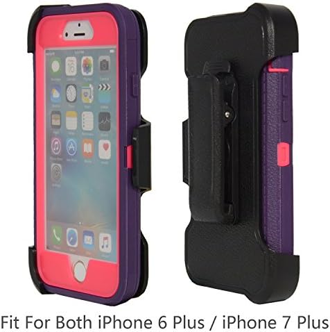 For iPhone 8Plus &amp; 7Plus,iPhone 6S Plus case(5.5 inch), Chanroy Heavy Duty DefenderShockproof Dirtproof Protective Case Cover with bulit-in screen protector + 1 Belt Clip Holster(Purple on Hot Pink)