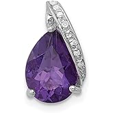Diamond2Deal Sterling Silver Rhodium Pear Amethyst Chain Slide Pendant