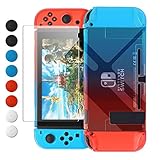 Dockable Case Compatible with Nintendo Switch, FYOUNG Protective Accessories Cover Case Compatible with Nintendo Switch and Nintendo Switch Joy-Con with Thumbstick Caps- Blue Red