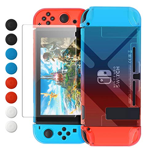 Dockable Case Compatible with Nintendo Switch, FYOUNG Protective Accessories Cover Case Compatible with Nintendo Switch and Nintendo Switch Joy-Con with Thumbstick Caps- Blue Red