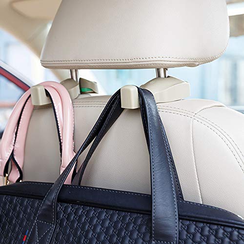 EldHus 4-Pack Car Back Seat Headrest Hanger Holder Hook for Bag Purse Cloth Grocery Beige