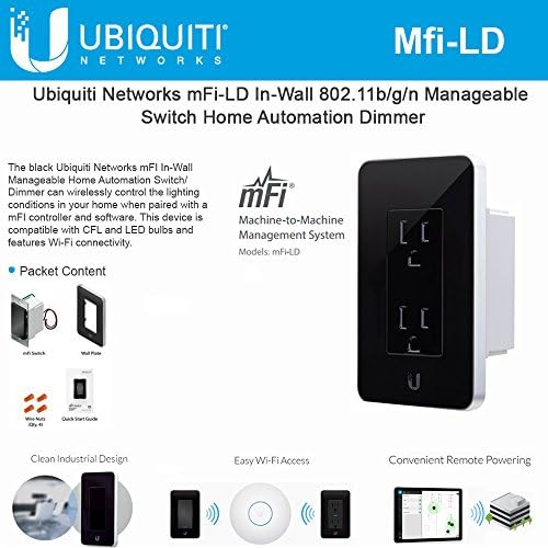 Ubiquiti Network mFi-LD, In-Wall Black Manageable Switch with Dimmer function, Wi-Fi 802.11b/g/n.
