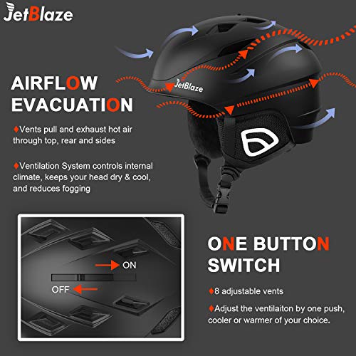 JetBlaze Ski Helmet, Snowboard Helmet, Snow Helmet for Men Women Youth (Black, M)