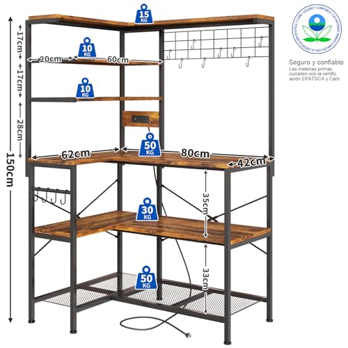 SIMPLE ESPACIO Alacenas para Cocina,Muebles para Cocina,Alacena,Estante para Cocina con Regleta,Rejilla Paras Pan Multifuncional con 12 Ganchos,Adecuada Paras Cocinas Sala Des Estar（Retro）