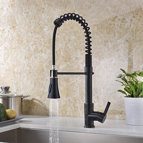 Pre-rinse Spring Kitchen Faucet Delle Rosa Durable and Sturdy Single Handle Pull Out Kitchen Sink Faucet, Oil Rubbed Bronze