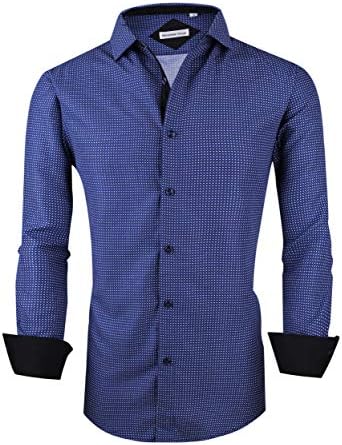 Mens Long Sleeve Printed Dress Shirts Casual Button Down Regular Fit Men Shirt