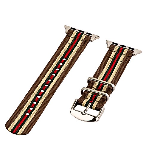 Clockwork Synergy - 2 Piece Classic NATO Band Compatible for 38mm Apple Watch Series (Brown/Tan/Green/Red)