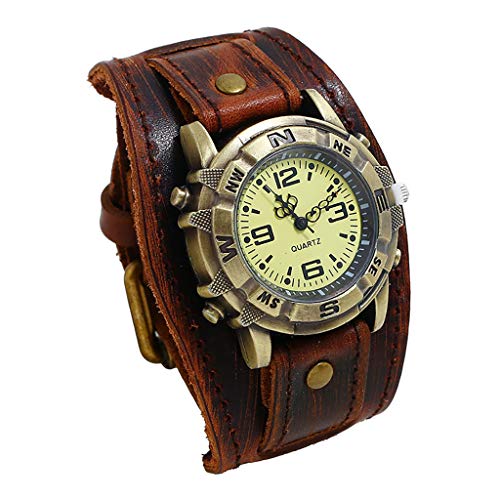 Men's Leather Casual Quartz Watch, Punk Retro Simple Fashion