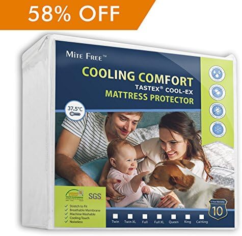 Mite Free Cooling Comfort Temperature Control Tech Queen Size Deep Pocket Waterproof Mattress Protector Fits 14"-18” 10-Year Warranty
