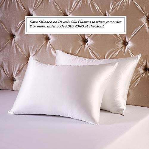 Ravmix 100% Pure Natural Mulberry Silk Pillowcase Queen for Hair and Skin with Hidden Zipper, 21 Momme 600TC Hypoallergenic Soft Breathable Pillow Cover 1pcs (20×30inches, Ivory White)