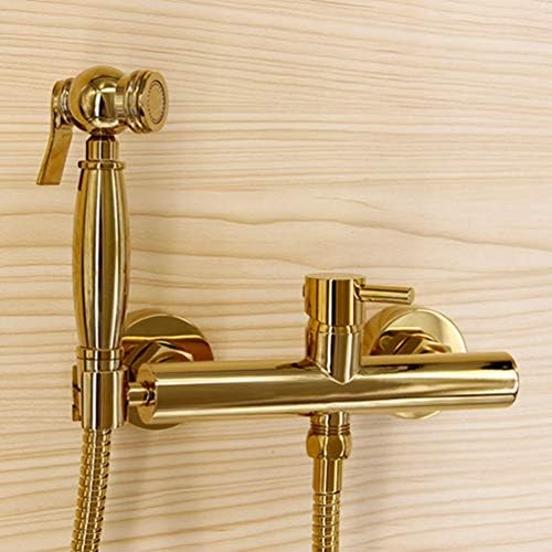 FZHLR Bidet Faucet Set Brass Hot & Cold Mixer Toilet Corner Valve Handheld Shower Head Wash Car Pet Sprayer Mounting Hole Distance 15Cm,Gold
