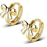 Reffeer Solid 925 Sterling Silver Small Bow Hoop Earrings Huggie for Women Teens Bowknot Huggie Earrings