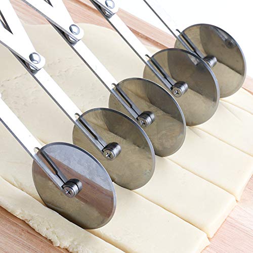 JDgoods 3/5/7-Wheel Pastry Cutter Stainless Steel Expandable Pizza Slicer Multi-Round Pastry Knife Baking Cutter Roller Cookie Dough Cutter Divider 5-Wheel One Size