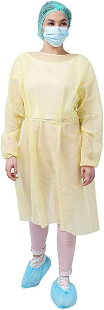 Disposable Protective Isolation Clothing Anti-Spitting And Anti-Oil Stain Nursing Gown Disposable protective isolation clothing is waterproof, anti-spitting, oil-proof (Yellow)