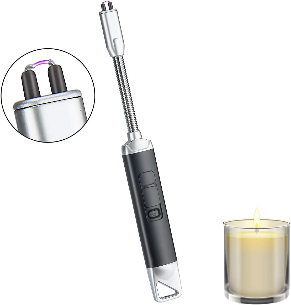 DAUJAM Candle Lighter, Electric Arc Lighter for Kitchen, BBQ, Fireworks, Gas Stove, Flameless Windproof Plasma Lighter With USB Rechargeable, LT09-2, Black