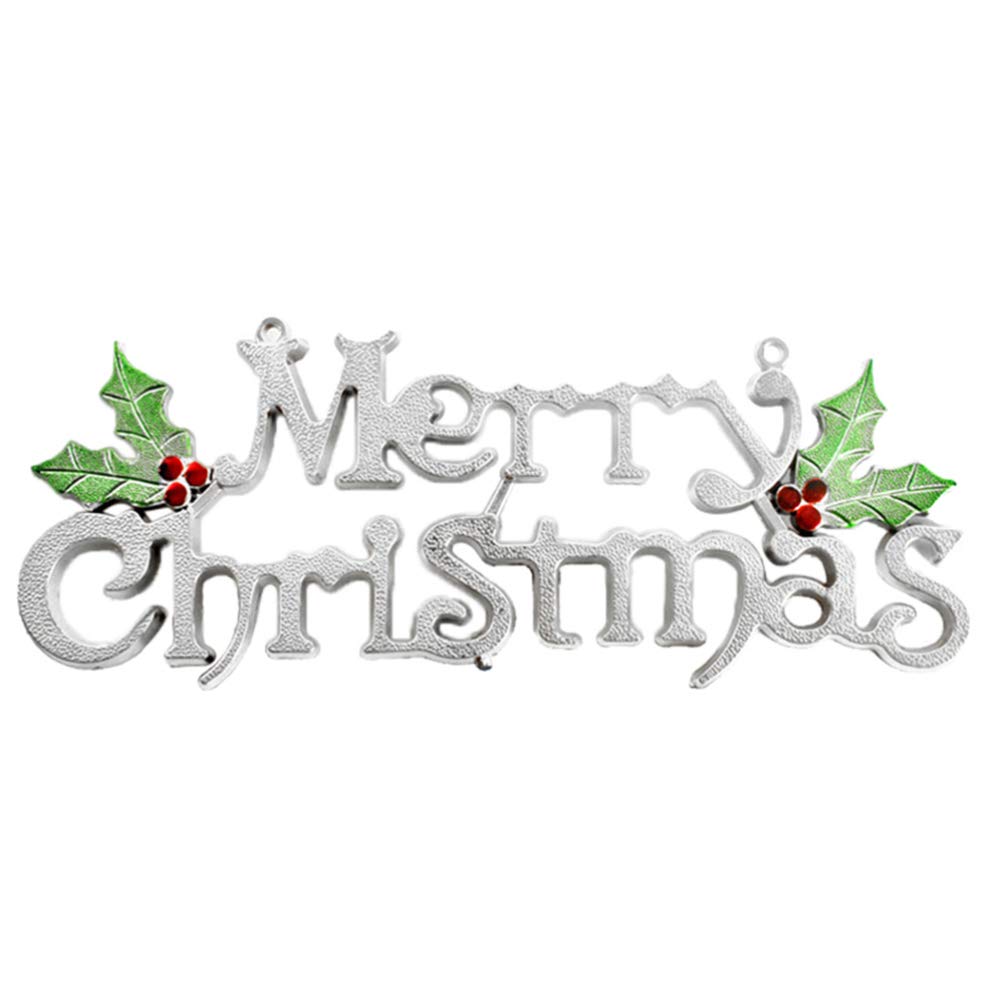 TOYANDONA Merry Christmas Sign,19cm Christmas Tree Wreath Decoration for Xmas Door Wall Hanging Ornament (Silver)