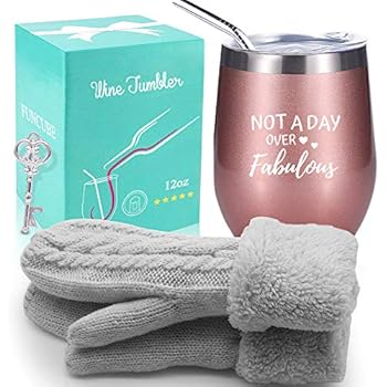 Wine Tumbler with Saying + Thick Winter Gloves Gift Set,12 oz Stainless Steel Double Insulated Stemless Wine Glass with Lid and Straw + Key Bottle Opener, Funny Wine Gift for Women