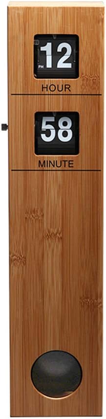 Natural Bamboo Long Strip Auto Flip Down Clock, Environmental Creativity Internal Gear Operated Easy Read Wall Clock for Home Office Decor