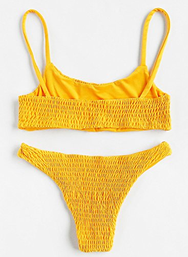 SOLYHUX Women's Two Piece Shirred Bikini Set Yellow L