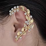 One Piece Butterfly Crystal Gold Plated Leaf Rhinestone CZ Stud Clip earrings S444K12