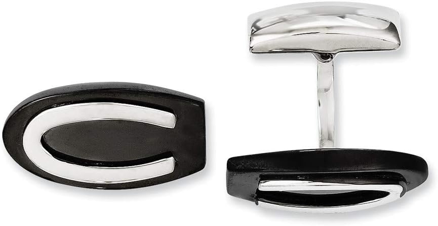 Stainless Steel Polished IP Black Plated Black IP Plated Oval Cuff Links Jewelry Gifts for Men