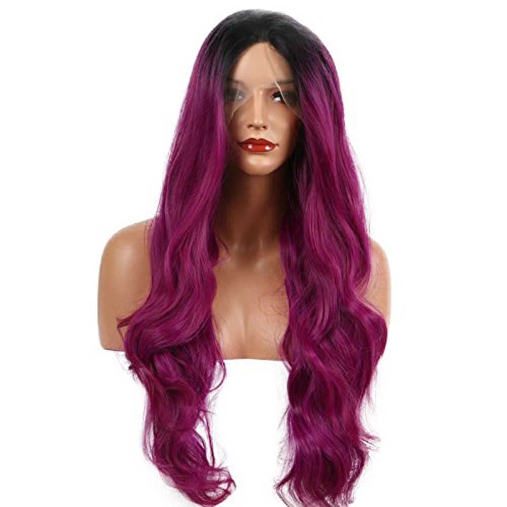 Xiweiya Wigs Synthetic Purple Lace Front Wigs Long Body Wave With Dark Roots Ombre Lace Synthetic Purple Wigs Heat Resistant Fiber Long Purple Wigs