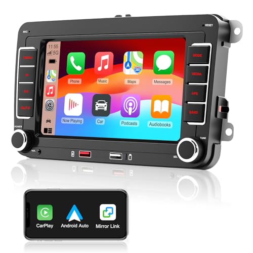 Car Radio for VW Golf 5 Golf 6 Polo Touran Passat Tiguan Skoda Touran EOS, Apple CarPlay and Android Auto Wireless, 7 Inch Screen Bluetooth FM AM USB RDS SWC Mirror Link for iOS/Android+Canbus