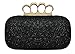 Chicastic Glitter Metallic Duster Four Ring Knuckle Clutch Evening Purse With Rhinestones - Black