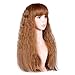 Dreamlover Light Brown Loose Wavy Long Wigs, Full Bang Light Curly Wig with Free Wig Cap­