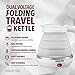 Gourmia GK320 Travel Foldable Electric Kettle - Dual Voltage - Fast Water Boiling - Food Grade Silicone - Small, Collapsible, Portable - Boil Dry Protection - .5 Qt - 100v/120v and 220v/240v - White