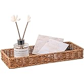Rattan Bathroom Tray Toilet Tank Basket, Bathroom Sink Vanity Tray Long Narrow, Guest Towel Napkin Holder, Storage Basket Tray for Home Decor, 13.7'' x 5.3" x 1.8''