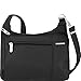 Travelon Anti-Theft Asymmetric East/West Bag - Small Nylon Crossbody for Travel & Everyday - (Black/Dusty Rose Interior)