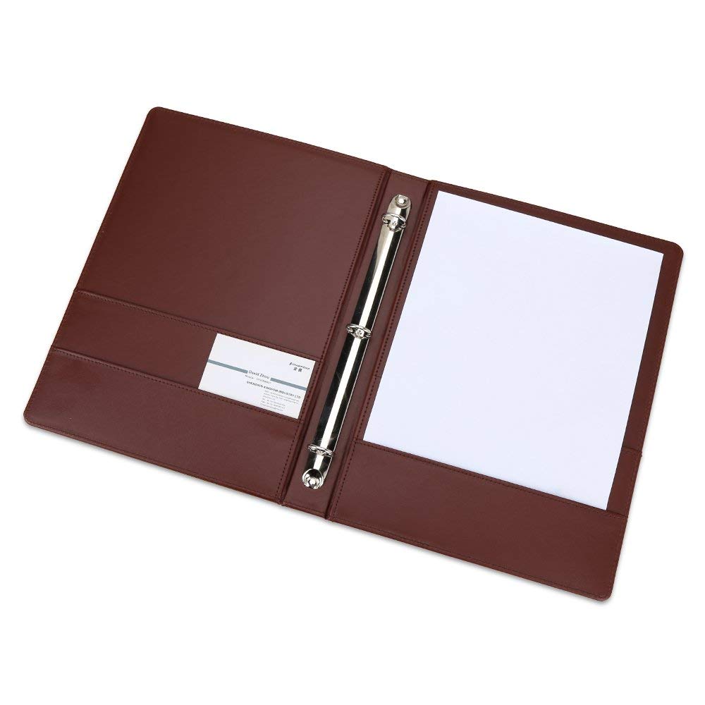 LiLan A4 3 Ring Binder Pu Faux Leather Presentation Binder (Dark Brown