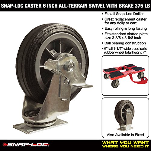 Snap-Loc Cargo Control SLAC6SB Caster,6" All-Terrain Swivel Brake, 375 lb. Solid Rubber, Standard Plate, 1-3/4" x 2-7/8"