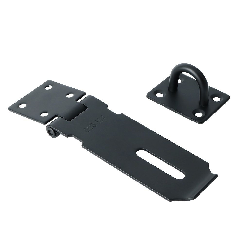 Sayayo Hasp and Staple Shed Lock Padlock Hasp Door Lock Gate Latch 4 Inches, SUS304 Stainless Steel Matte Black(Not Include Padlock), EMS9B