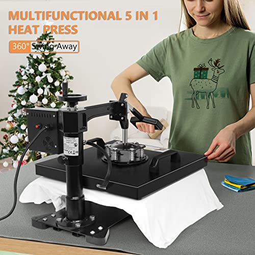Dollate 15"x15" Heat Press Machine 8 in 1 Bundle for Shirt 360°Swing