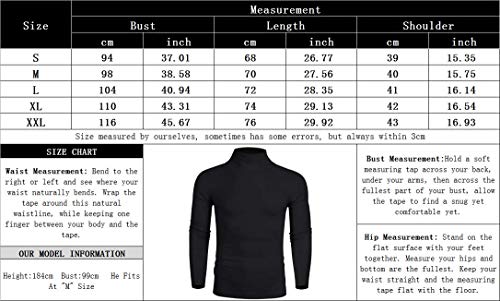 Mens Lightweight Long Sleeve Turtleneck Top Pullover Slim Fit Thermal Sweater Black L