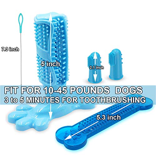 AomeTech Dog Toothbrush Dental Care Brushing Stick Effective Doggy Teeth Cleaning Massager Nontoxic Natural Rubber Bite Resistant Chew Toys Finger Toothbrush for Dogs Pets (M, Blue)