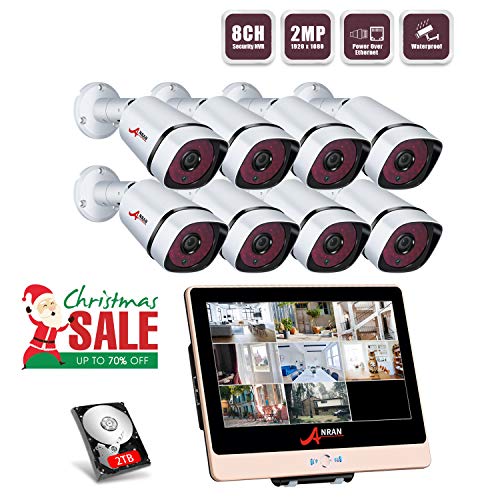 8 Channel PoE Home Security Camera System 1080P 12Inch LCD Monitor NVR Kits 2TB HDD with 8 Outdoor 2MP Surveillance IP Cameras Super HD 85ft Night Vision Remote Access Motion Detection by ANRAN - ANRAN
