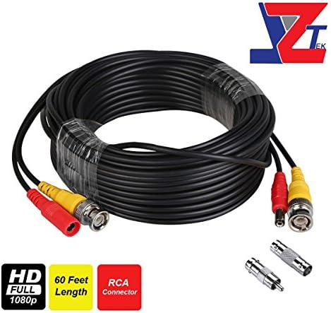 JZTEK 60ft Pure Copper BNC-DC Video Power Cable Security Camera Wire Cord Extension Cable for 720P/1080N/1080P HD TVI+CVI+AHD+Analog DVR Home Surveillance System