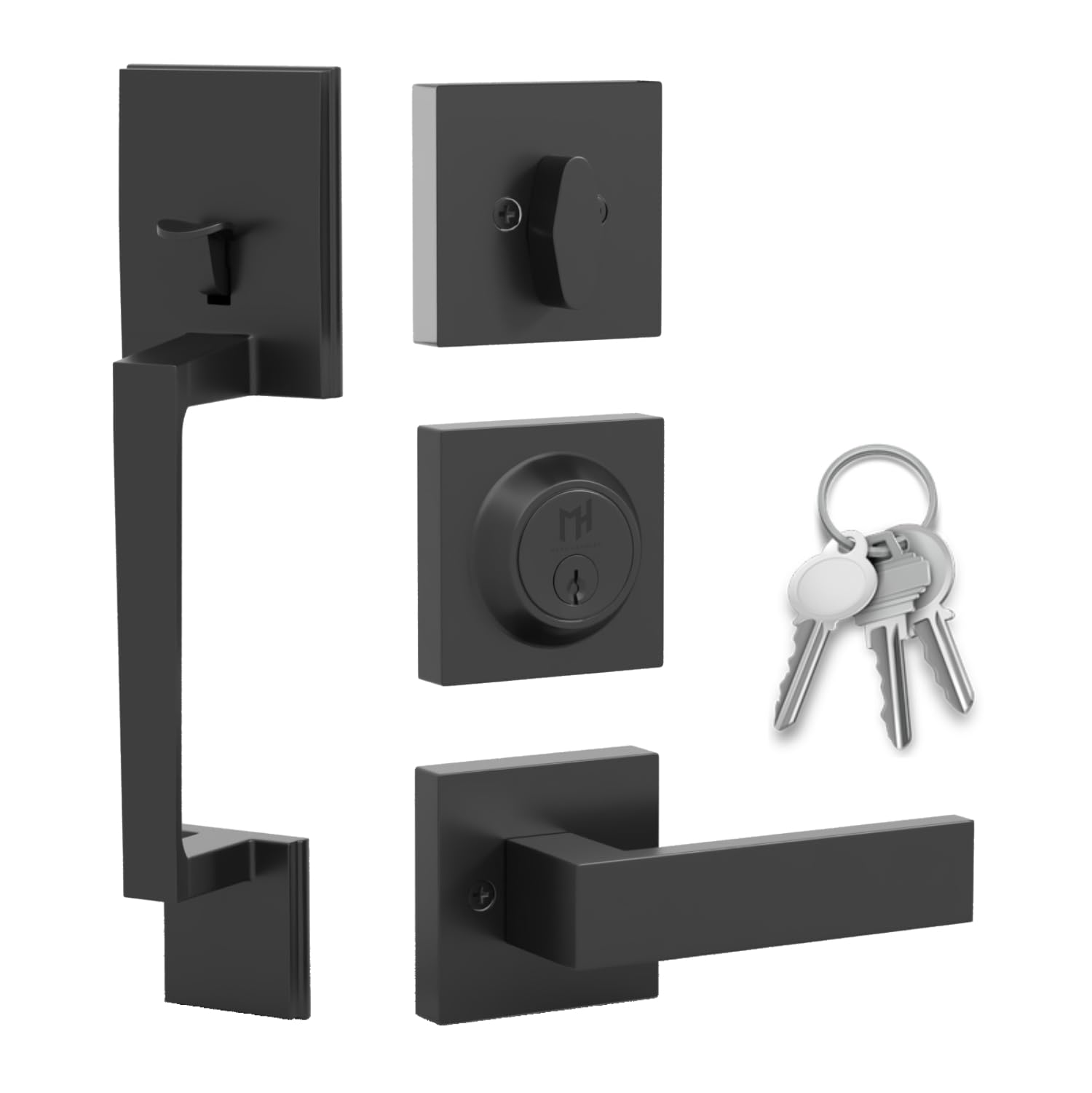 Mega Handles - TOBELLE Entry Door Handleset in Matte Black Finish - Single Cylinder Handleset with L