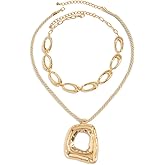 Layered Gold Chunky Cross Necklace For Women Stacked Gold Irregular Geometric Square Pendant Necklace Unique Punk Hip-Hop Oval Hollowed-Out Chain Necklace Fashion Accessories Creative Jewelry For Women