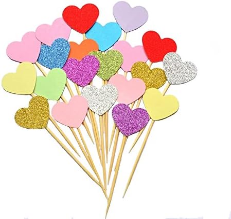 50pcs Heart Shape Cupcake Topper Kids Birthday Wedding Party Festive Event Cake Decoration Supplies
