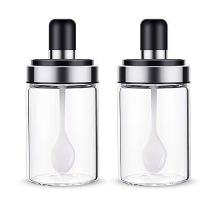 Femora Borosilicate Glass Food and Pickle Storage Spice Jar with Spoon, 250Ml, Set of 2, Multi-Color