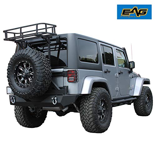 EAG Black Steel Rear Cargo Basket for Rear Bumper with Tire Carrier Fit for Wrangler 8796 YJ 97