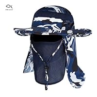 YR.Lover New Fishing Outdoor Sun Hat with Removable Neck Face Flap, Fishing Hat Safari UPF 50+ UV Sun Protection Bucket Cap, Mesh Boonie Hat for Outdoor Sports & Travel